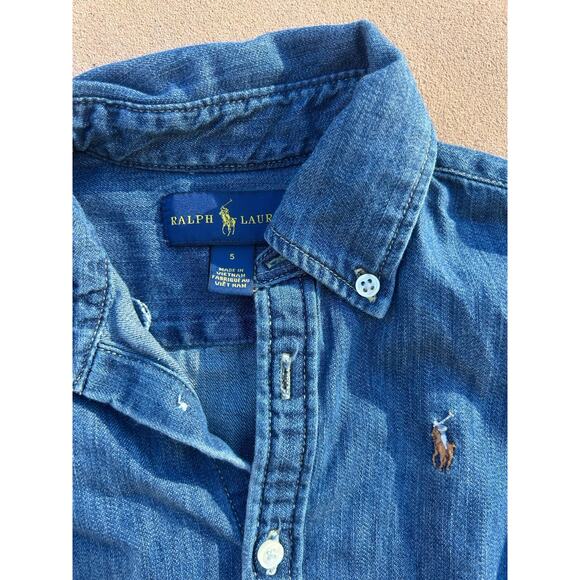 Polo Ralph Lauren Dress Denim Toddler Size 5 Blue Long Sleeve Youth Girls - Picture 2 of 3